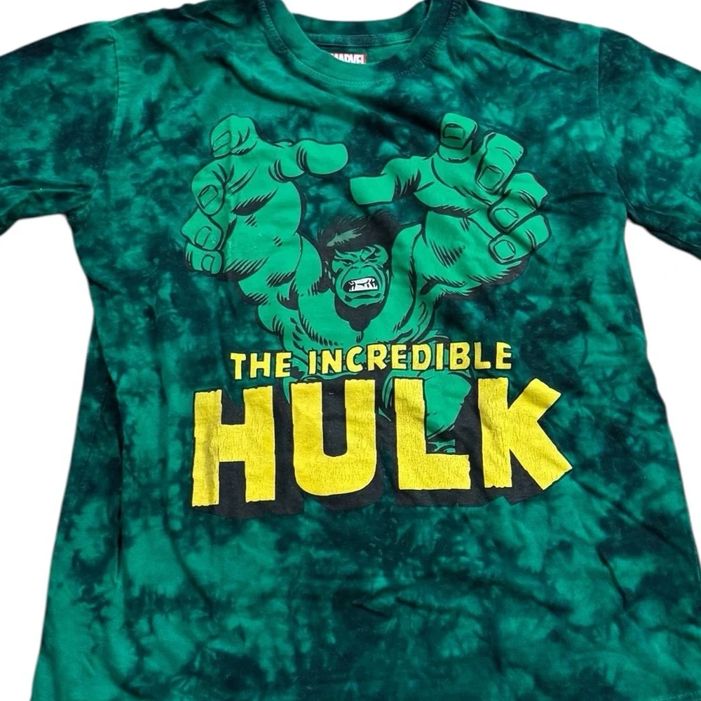 Marvel | Hulk Tie-Dye Kids T-Shirt - Green and Yellow Boys Size 14/16 Like New